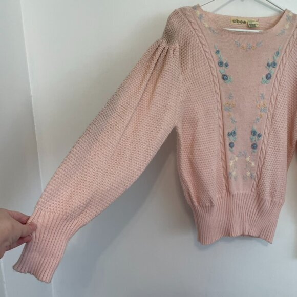 VINTAGE VTG ALBEE Light Baby Pink Pastel Embroidered Cottagecore Grandma Sweater - Picture 6 of 16